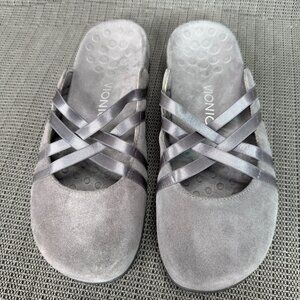 Vionic Claire Womens Size 9 Gray Suede Slip-On Mule Sandals With Elastic Straps